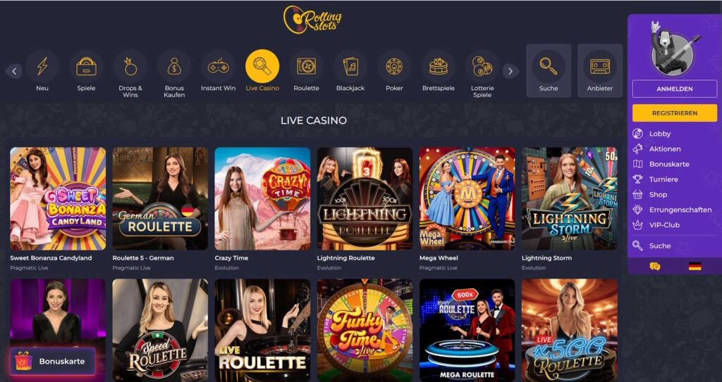 rollingslots live casino